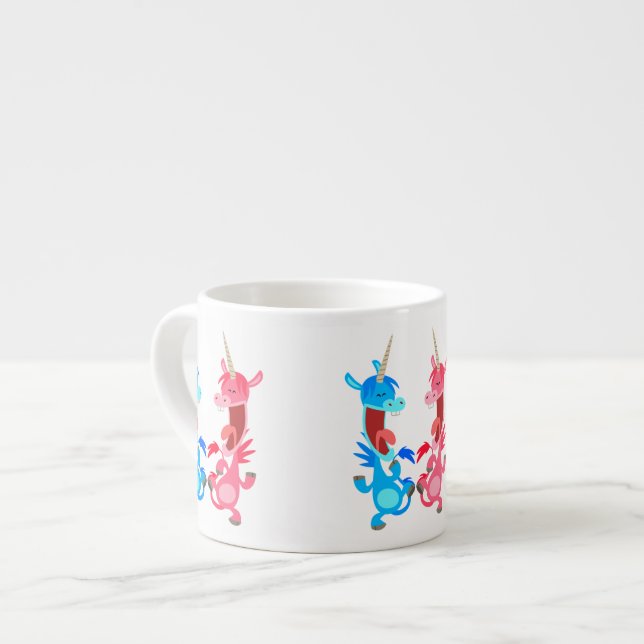 Cute Cartoon Dancing Unicorns Espresso Mug (Front Left)
