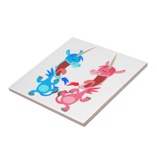 Cute Cartoon Dancing Unicorns Tile