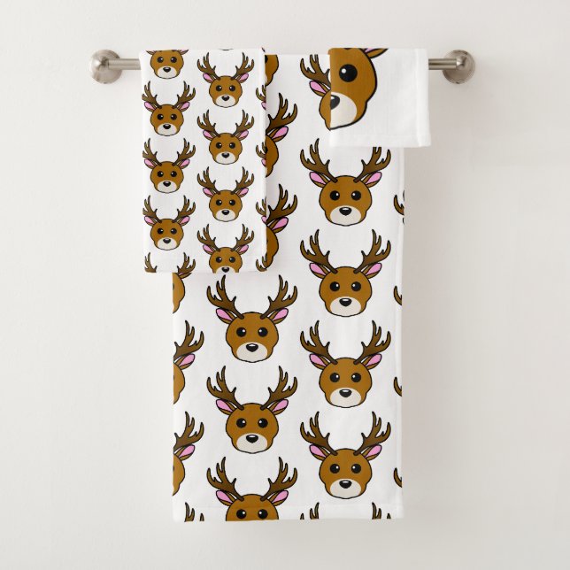 Cute Cartoon Deer Bath Towel Set (Insitu)