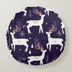 Cute cartoon deer seamless pattern, nursery backgr round cushion