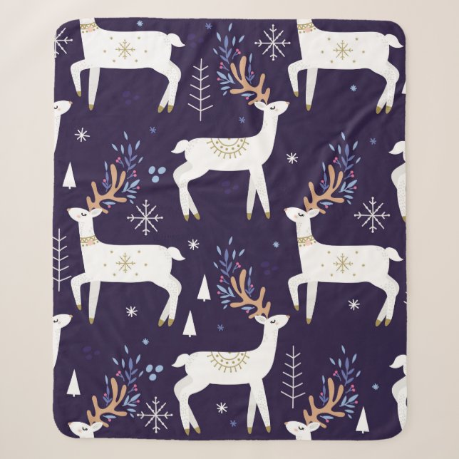Cute cartoon deer seamless pattern, nursery backgr sherpa blanket (Front)