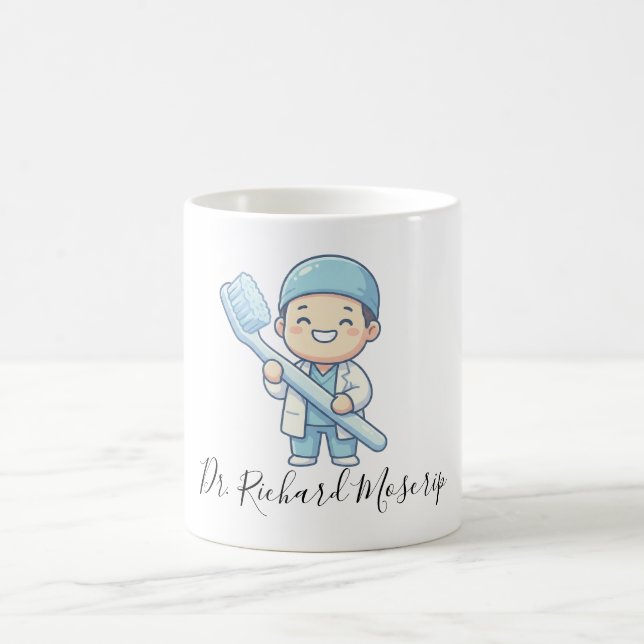 Cute Cartoon Dentist Mug Design – Giant Toothbrush (Center)