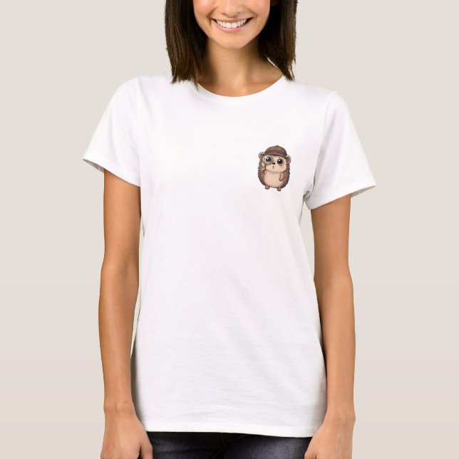 Cute Cartoon Detective Hedgehog T-Shirt (Front)