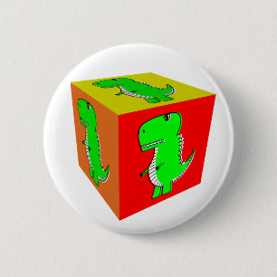 Cute Cartoon Dino Cube Art 6 Cm Round Badge