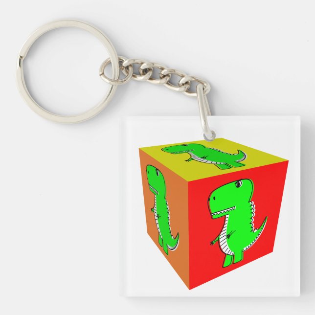 Cute Cartoon Dino Cube Art Key Ring (Front)