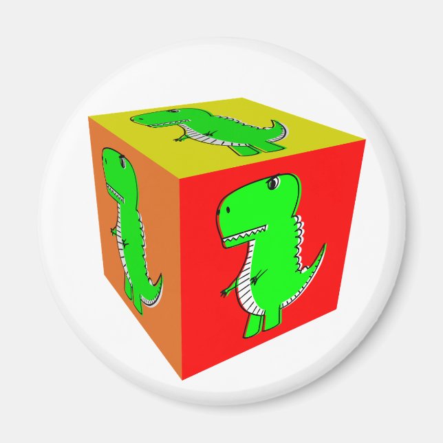 Cute Cartoon Dino Cube Art Magnet (Front)