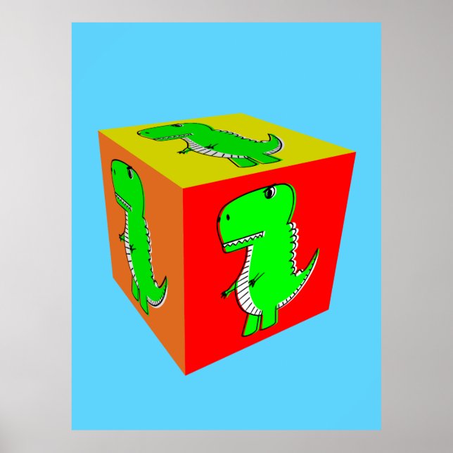 Cute Cartoon Dino Cube Art Poster (Front)