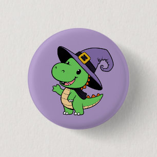 cute cartoon dino witch halloween 3 cm round badge