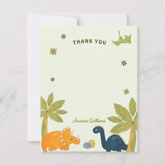 Cute Cartoon Dinosaur Baby Shower  Thank You Card (Front)
