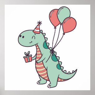 Cute Cartoon Dinosaur Birthday Design Poster