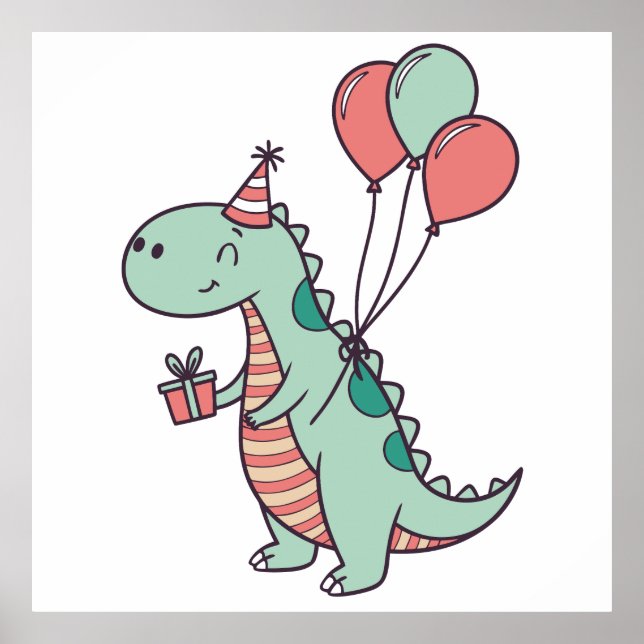 Cute Cartoon Dinosaur Birthday Design Poster (Front)