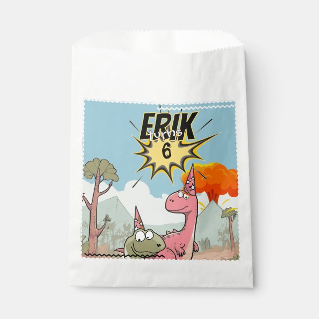 Cute Cartoon Dinosaur Birthday  Favour Bags (Front)