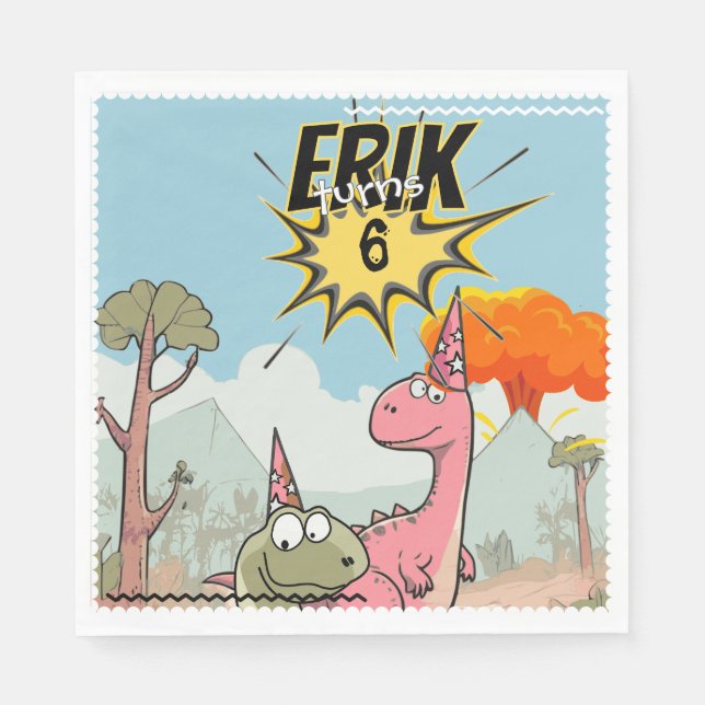 Cute Cartoon Dinosaur Birthday  Napkin (Front)