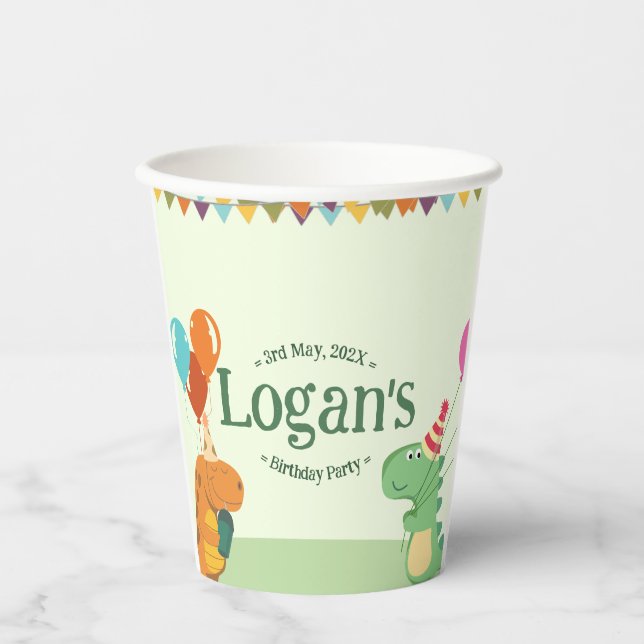 Cute Cartoon Dinosaur Birthday Party Paper Cups (Front)