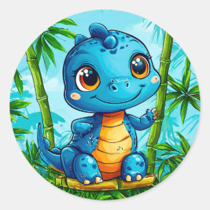 Cute cartoon dinosaur classic round sticker