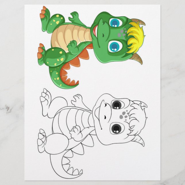 Cute Cartoon dinosaur colouring page (Front)