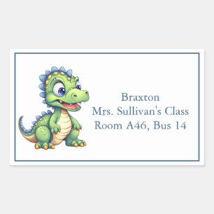 Cute Cartoon Dinosaur Kid's Nametag Rectangular Sticker