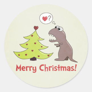 Cute Cartoon Dinosaur Merry Christmas Classic Round Sticker