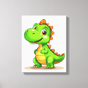 Cute Cartoon Dinosaur Reading Greeting Card Canvas Print