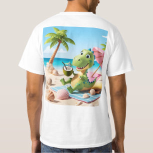 Cute Cartoon Dinosaur Relaxing on the BeachT-Shirt T-Shirt