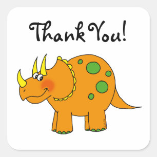 Cute cartoon dinosaur thank you square sticker