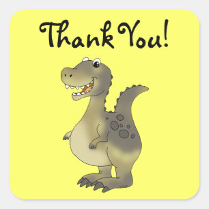 Cute cartoon dinosaur thank you square sticker