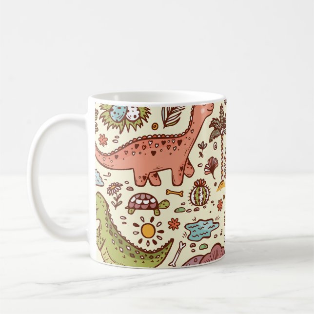 Cute Cartoon Dinosaur Vintage Pattern Coffee Mug (Left)