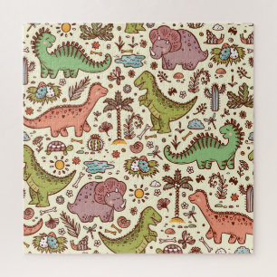 Cute Cartoon Dinosaur Vintage Pattern Jigsaw Puzzle