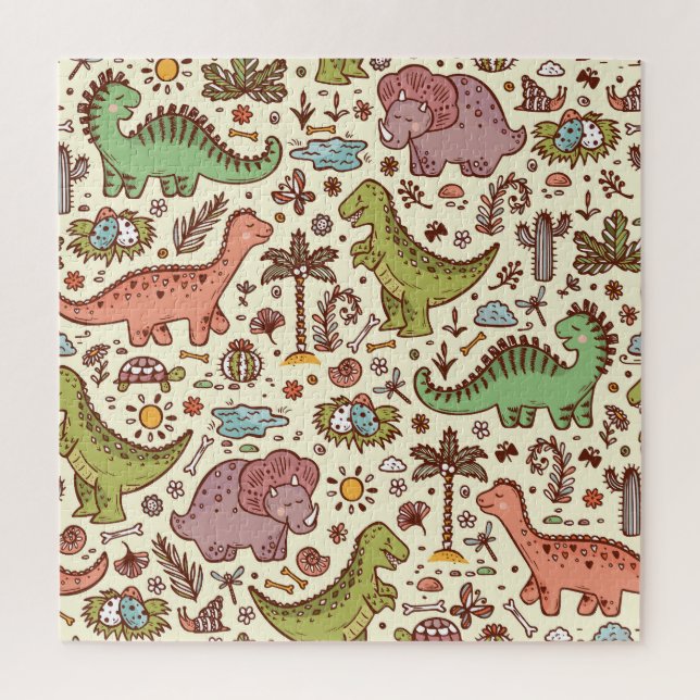 Cute Cartoon Dinosaur Vintage Pattern Jigsaw Puzzle (Vertical)