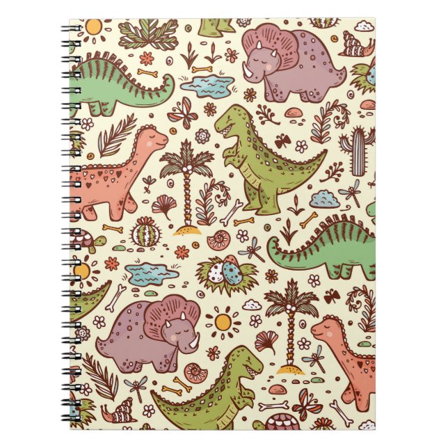 Cute Cartoon Dinosaur Vintage Pattern Notebook (Front)