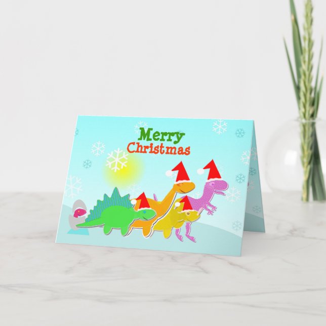 Cute Cartoon Dinosaurs Christmas Card (Front)