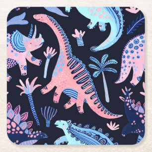 Cute cartoon dinosaurs pattern. square paper coaster