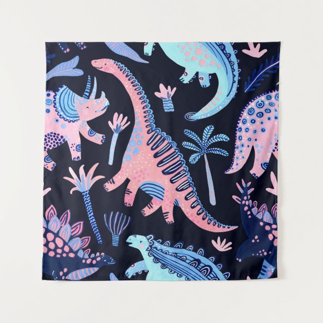 Cute cartoon dinosaurs pattern. tapestry (Front)