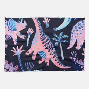 Cute cartoon dinosaurs pattern. tea towel