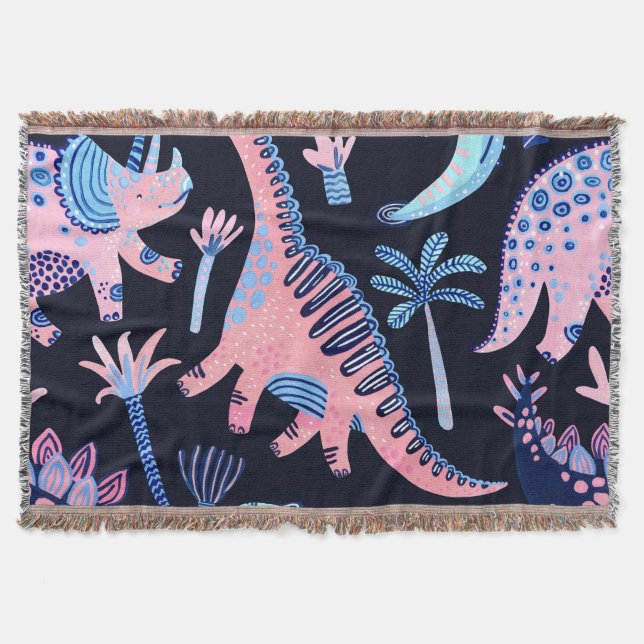Cute cartoon dinosaurs pattern. throw blanket (Front)