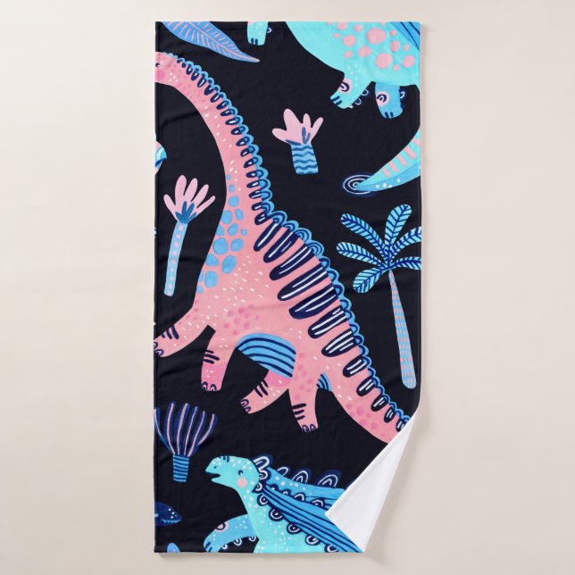 Cute cartoon dinosaurs seamless pattern in scandin bath towel (Bath Towel)