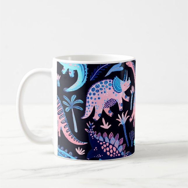 Cute cartoon dinosaurs seamless pattern in scandin coffee mug (Left)