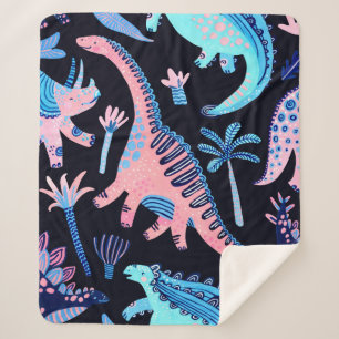 Cute cartoon dinosaurs seamless pattern in scandin sherpa blanket