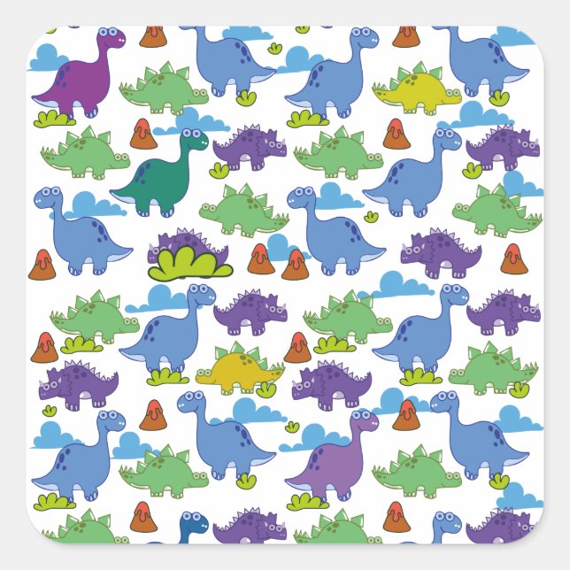 Cute Cartoon Dinosaurs Square Sticker (Front)