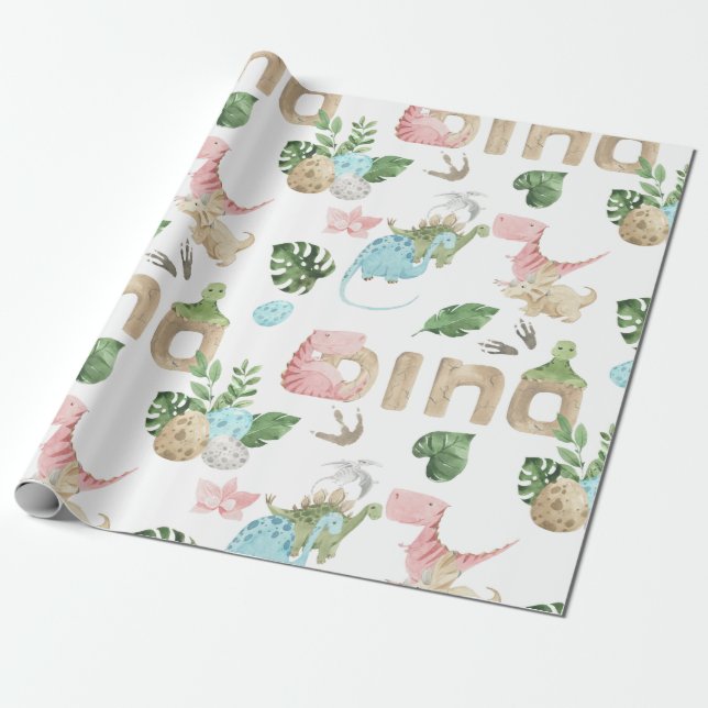 Cute cartoon dinosaurs wrapping paper (Unrolled)
