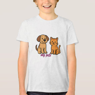 Cute Cartoon Dog and Cat Tri-Blend Shirt