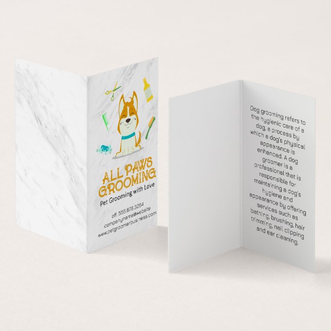 Cute Cartoon Dog and Grooming Tools Business Card (Inside and Outside)
