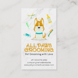 Cute Cartoon Dog and Grooming Tools Business Card