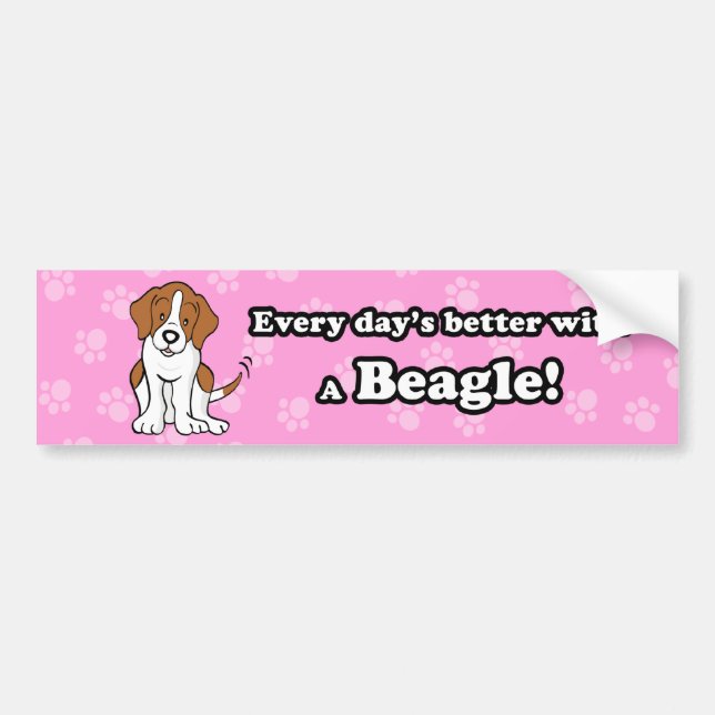 Cute Cartoon Dog Beagle Bumper Sticker (Front)