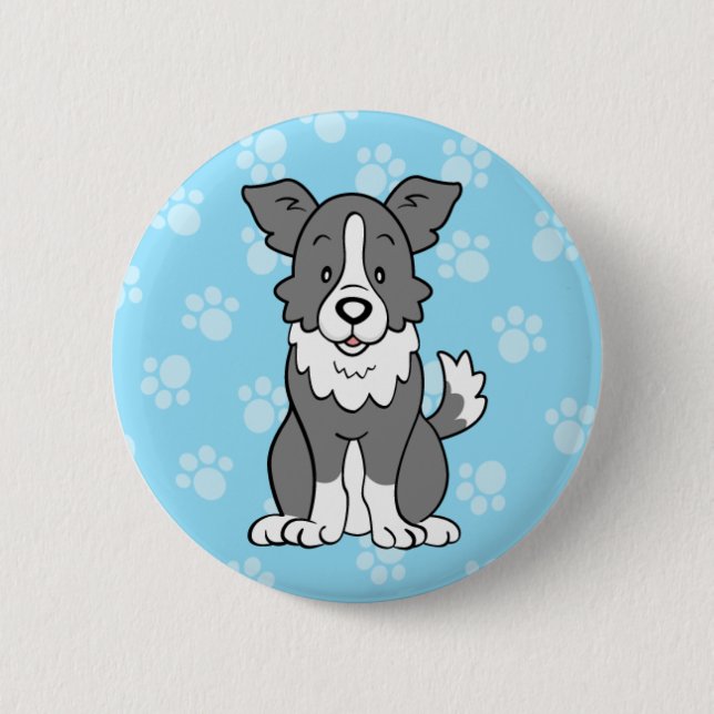 Cute Cartoon Dog Border Collie Button (Front)