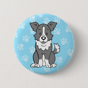 Cute Cartoon Dog Border Collie Button