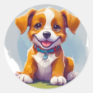 Cute cartoon dog classic round sticker