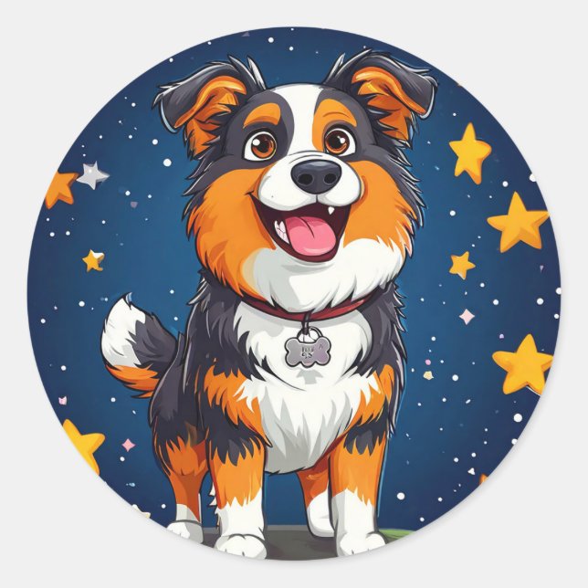 Cute cartoon dog classic round sticker (Front)