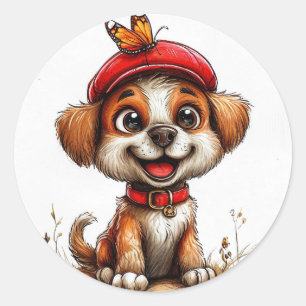 Cute cartoon dog classic round sticker