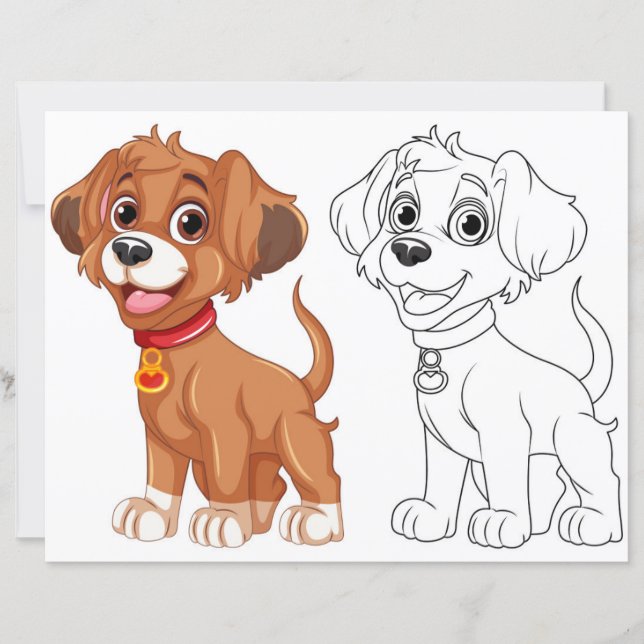 Cute Cartoon dog  colouring page (Front)